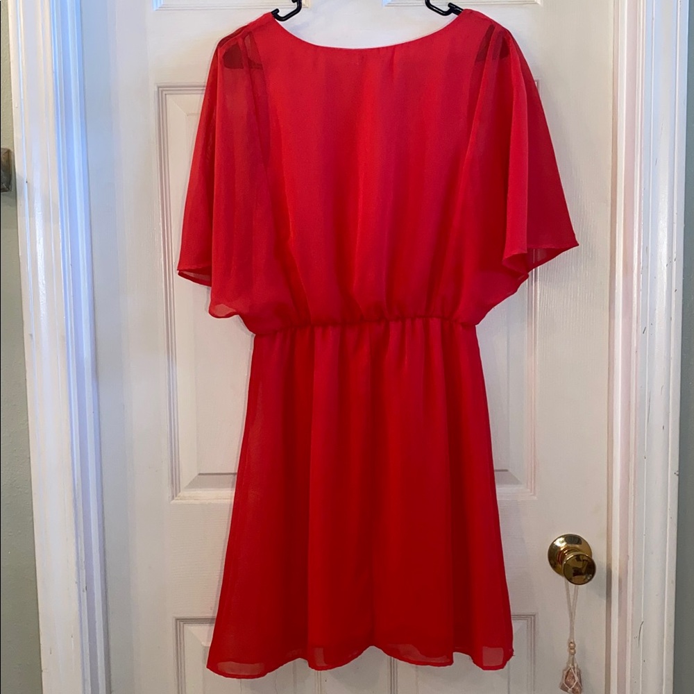 Charming Charlie Vibrant Coral Red Sheer Mini Dress NWTs - Picture 10 of 15